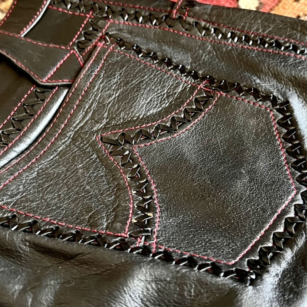 Men's Black Leather Pants, 32" Waist Vintage Handmade - Picture 3 of 5